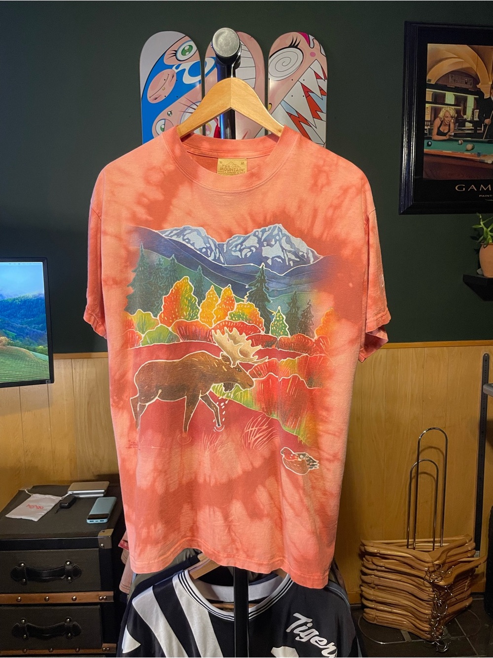 La Porte tahoe national forest The Mountain Coral-Pink Tie-Dye Moose Graphic Tee